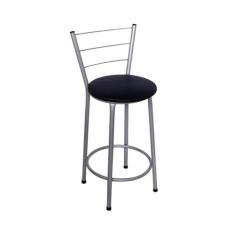 Banqueta Alta Prata com Encosto para Cozinha Assento Preto - Fortmix