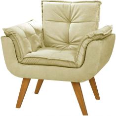 Poltrona Decorativa Opala Suede Bege - Dora Bela