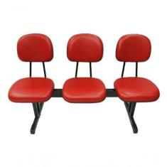 Cadeira Secretária Em Longarina Com 3 Lugares Vermelho - OUTRAS MARCAS