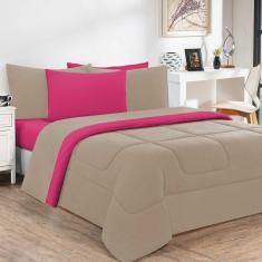 Kit Edredom Malha 100% Algodão Gran Moratta 3 Peças King - Avelã-pink