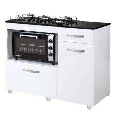 Balcão Para Cooktop E Forno 2 Portas 1 Gaveta Clara Siena Móveis Branco