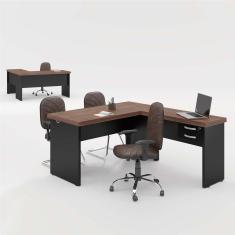 Mesa Em L 2 Gavetas Studio Noce Preto