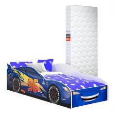 Cama Infantil Carros Montessoriana em MDF Com Colchão e Grades para Qu
