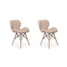 Kit 02 Cadeiras Charles Eames Eiffel Slim Wood Estofada - Nude - Magaz