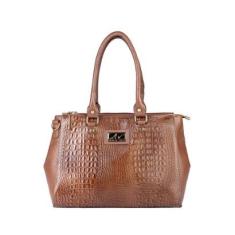Bolsa de couro croco grande com divisórias Toffee-Feminino