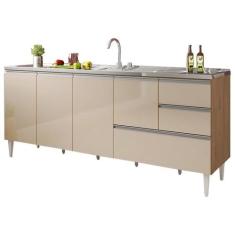 Balcão para pia de 2,00 mt Maceió com gavetão Amendoa Off White Puxado