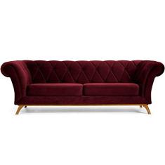 Sofá 3 Lugares Para Sala de Estar Império 180 cm D02 Veludo Marsala C-278 - Lyam Decor