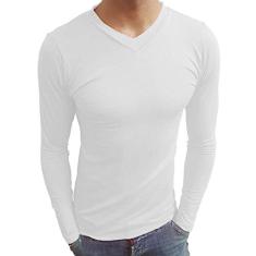 Camiseta Masculina Gola V Rasa Manga Longa cor:branco;tamanho:g