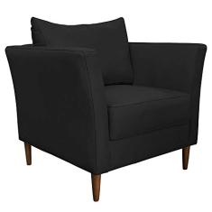 Poltrona Decorativa Sala de Estar Pés Palito Lubbock Couro Preto - Gran Belo