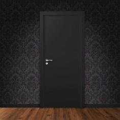 Kit Porta de Madeira 210x80cm Lisa Laqueada Direita Moldufama Preto