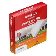 Plafon LED Sobrepor 12W Bivolt 6500K Quadrado Ourolux