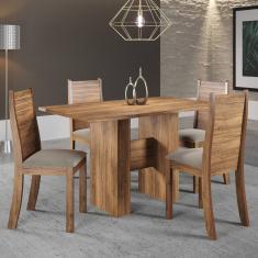 Mesa de Jantar Retangular Viero Carmen com 4 Cadeiras Estofadas e Revestidas em Veludo 