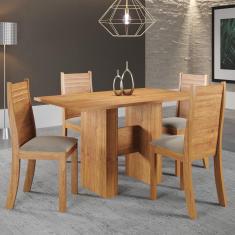 Mesa de Jantar Retangular Viero Carmen com 4 Cadeiras Estofadas e Revestidas em Veludo 