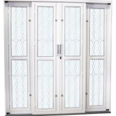 Porta de Correr de Aço 215x200cm Pantografica Grade Elo Ideal Crv Esquadrias Branco