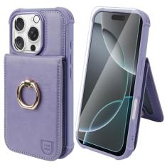 VANAVAGY Capa carteira para iPhone 16 Pro Max com suporte para cartão de crédito e bolso para moedas [suporte de anel de rotação de 360°], capa de telefone flip com fecho magnético de couro para