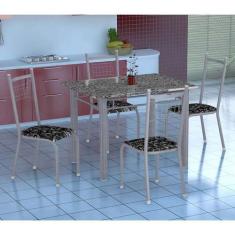 Conjunto de Mesa Gênova Com 4 Cadeiras Lisboa Branco Prata E Preto Flo