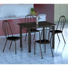 Conjunto de Mesa Genova com 4 Cadeiras Alicante Preto Prata e Preto Li