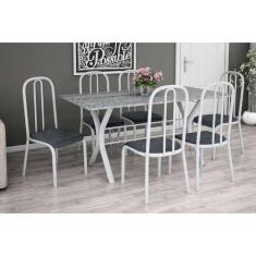 Conjunto de Mesa Miame 150 cm com 6 Cadeiras Madri Branco e Mesclado P