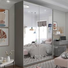Guarda-Roupa Solteiro com 2 Espelhos Zermatt 100% MDF 2 PT 3 GV Cinza