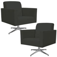 Kit 02 Poltronas Decorativas Base Giratória Para Sala de Estar Helô L02 Suede Cinza - Lyam Decor