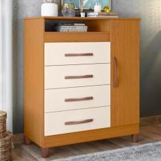 Cômoda 4 Gavetas 1 Porta Flex Turquesa Albatroz, Cinamomo/Off White