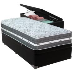 Cama Box Baú Preto e Colchão Black Graphite Molas Ensacadas Solteiro 88x188X27 Anjos