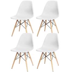 Kit 04 Cadeiras Decorativas Eiffel Charles Eames F03 Branco Com Pés De Madeira - Lyam Decor