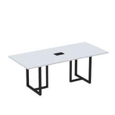 Mesa De Reunião Retangular Com Power Box 200x90cm Mr2000p25tub Cinza/preto