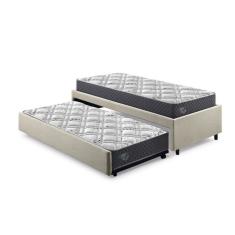 Bicama Box Solteirão 96x203 Cm Linho Com Dois Colchões Adapto Molas Ensacadas Ecoflex Bege-cinza