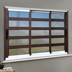 Janela Elite Com Travessas 3 Folhas Moveis Sequenciais 100 X 240 Vidro Reflex Mix Corten