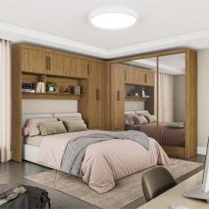 Guarda Roupa Casal Modulado 5 Portas Santiago 3 Portas Premium 5 Gaveta Com Espelho Cinamomo