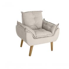Poltrona/cadeira Decorativa Glamour Com Pés Quadrado Bege