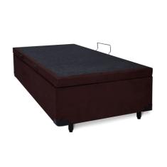 Cama Box Baú Solteirão King Blindado Sintético Marrom 203X96X44 Cm