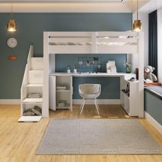 Cama Alta Juvenil Star Plus Office Multifuncional Casatema Branco