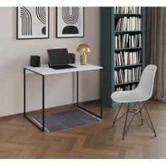 Escrivaninha Industrial Grécia 90x53 Ferro Preto Tampo Branco