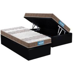 Cama Box Baú Solteiro: Colchão Ortopédico Probel D33 / EP Guarda Costas PróIntense Double Face + Base CRC Suede Black(88x188)