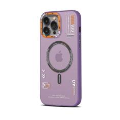 Capa de telefone magnética fosca para iphone 12 13 14 15 pro max carga sem fio fosco volta metal lente quadro botões capa, roxo, para iphone 15