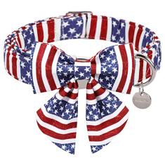 UP URARA PUP Coleira patriótica para cães com gravata borboleta, coleira para cachorro gravata borboleta de 4 de julho, coleira com bandeira americana para cães grandes, coleira confortável de verão com fivela de metal, GG, pescoço 40,64 a 66,04 cm