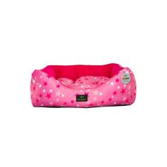 Cama para Cachorro Quadrada em Poliéster Estrela Rosa Média (M) 45 x 45 cm