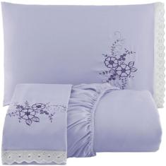 Jogo de Cama Lençol Queen Size Bordado com elástico 3 Peças - Nena Enx