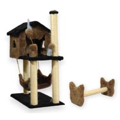 Casa Para Gatos Com Dois Andares Rede E Brinquedo Bolinha Poste Sisal 
