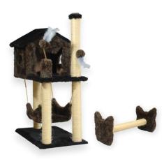 Casa Para Gatos Com Dois Andares Rede E Brinquedo Bolinha Poste Sisal 
