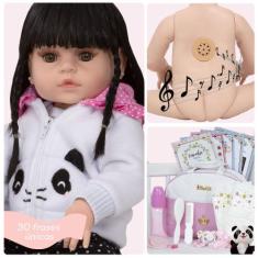 Boneca Reborn Realista Pandinha Morena 30 Frases Bolsa Itens - Cegonha