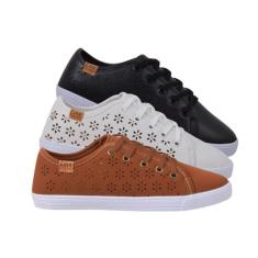 Kit 3 Pares Tênis Sapatênis Feminino Casual Detalhe Flor Básico Leila 