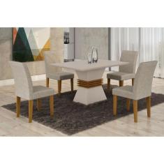 Sala de Jantar Lucy com 4 Cadeiras Grécia Rufato, Off White/Imbuia/Tur