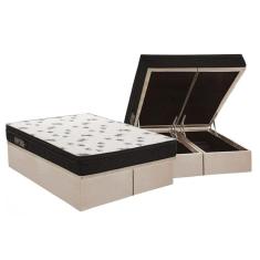 Cama Box Baú King: Colchão Espuma D45 Ortobom New Top Double Face + Base Crc Suede Clean(186X198)