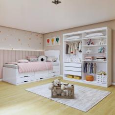 Quarto Infantil Completo Closet Caribe e Cama Alice 5 Gavetas Branco