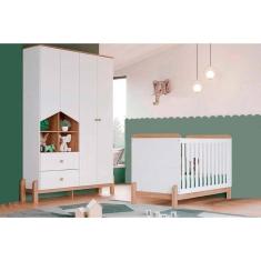 Quarto De Bebê Completo Ternura 2 Peças (1 Guarda Roupa + 1 Berço) Qi91 Branco-jequitiba - Henn