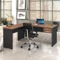 Mesa De Escritório Em L 1,60x1,60m Com 2 Gavetas Work30  Noga