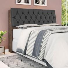 Cabeceira Box Casal Isis Chocolate com Capitonê Preto - CasaH